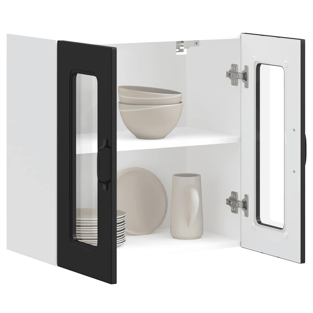 vidaXL Armoire haute de cuisine avec porte en verre Kalmar Noir Bois d'ingénierie