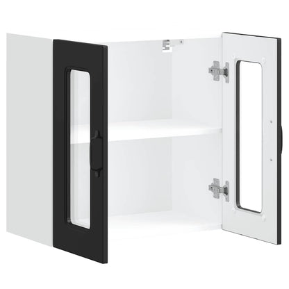 vidaXL Armoire haute de cuisine avec porte en verre Kalmar Noir Bois d'ingénierie