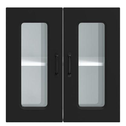 vidaXL Armoire haute de cuisine avec porte en verre Kalmar Noir Bois d'ingénierie