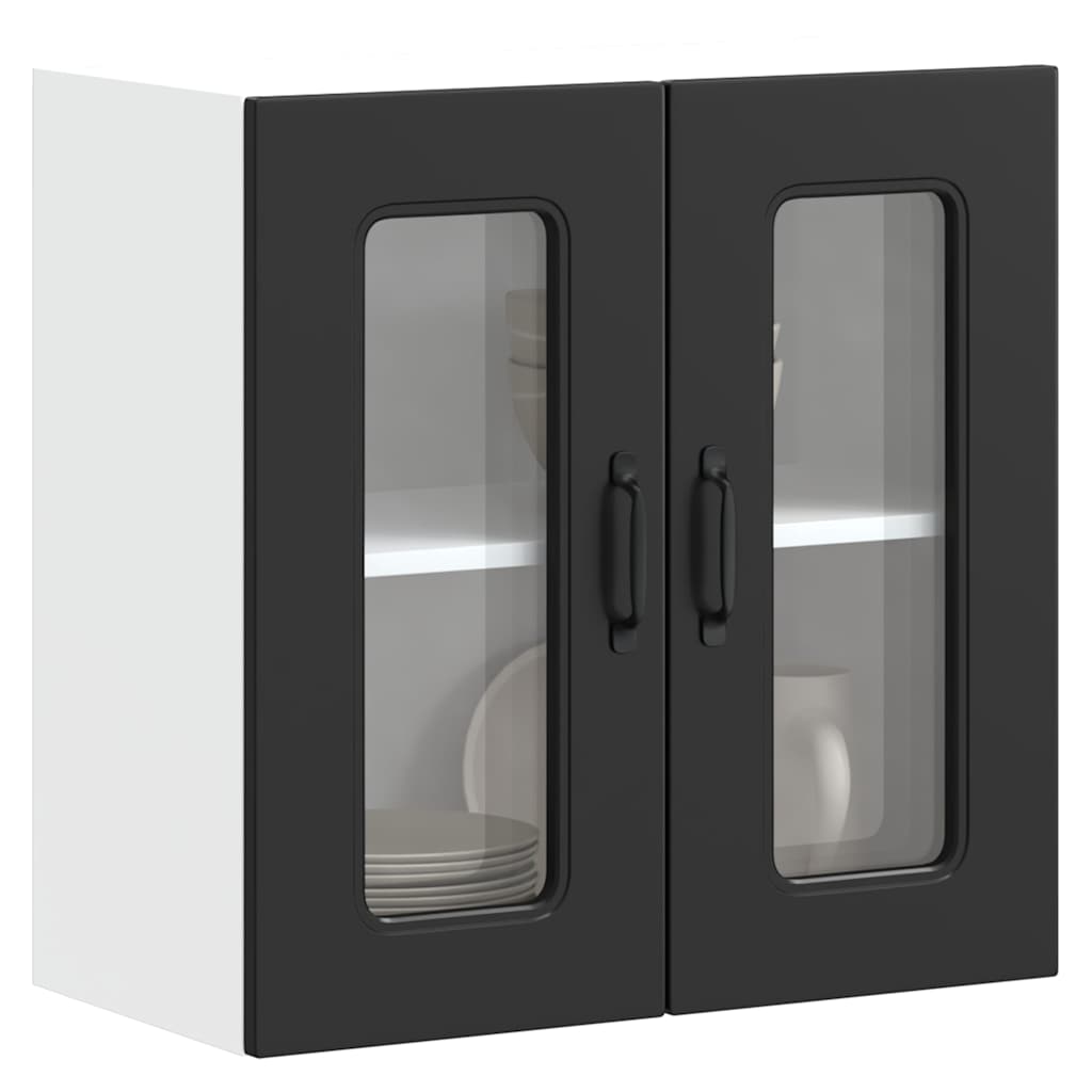 vidaXL Armoire haute de cuisine avec porte en verre Kalmar Noir Bois d'ingénierie