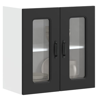 vidaXL Armoire haute de cuisine avec porte en verre Kalmar Noir Bois d'ingénierie