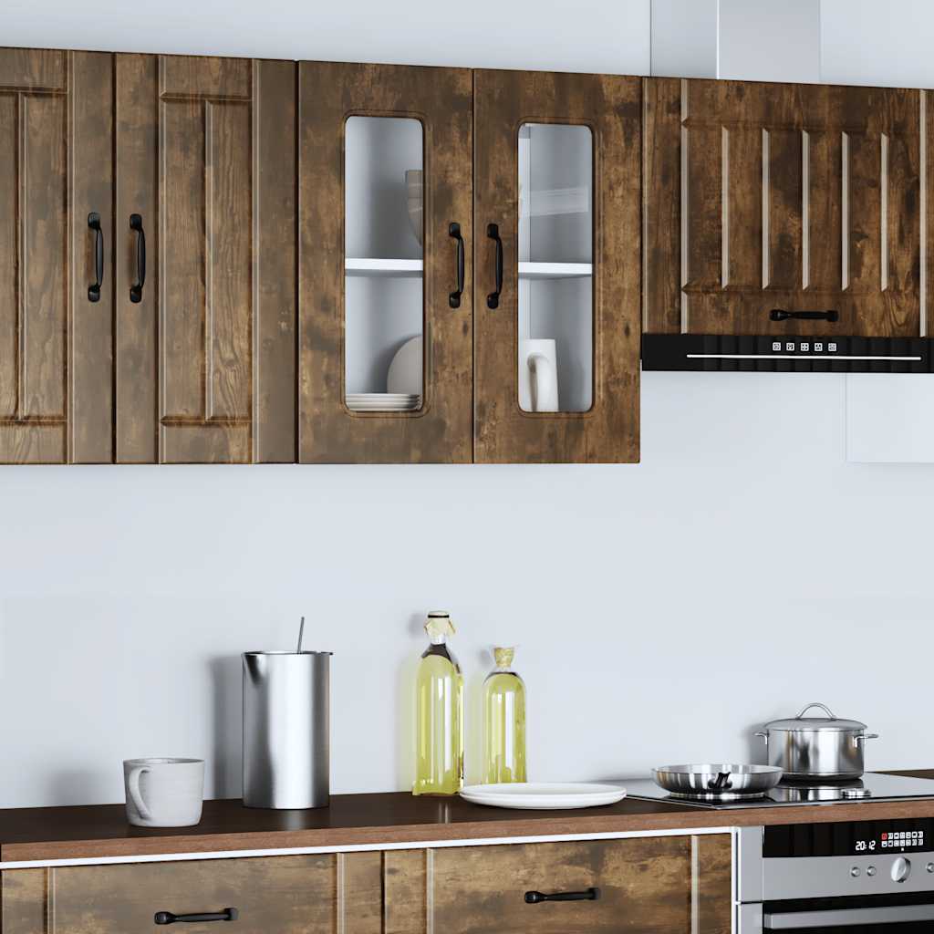 vidaXL Küchen-Hängeschrank mit Glastür Kalmar Räuchereiche Holzwerkstoff
