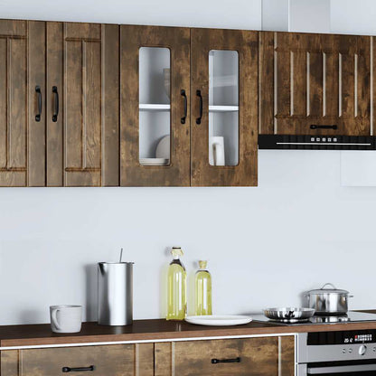 vidaXL Küchen-Hängeschrank mit Glastür Kalmar Räuchereiche Holzwerkstoff