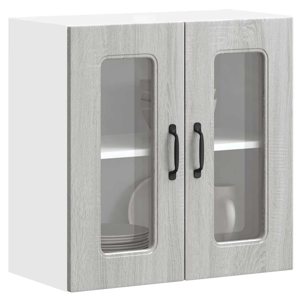 vidaXL Küchen-Hängeschrank mit Glastür Kalmar Grau Sonoma Holzwerkstoff
