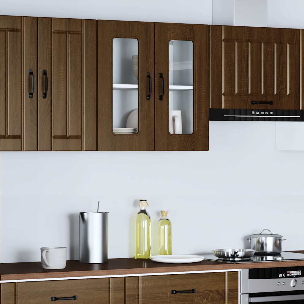 vidaXL Küchen-Hängeschrank mit Glastür Kalmar Braun Eichen-Optik