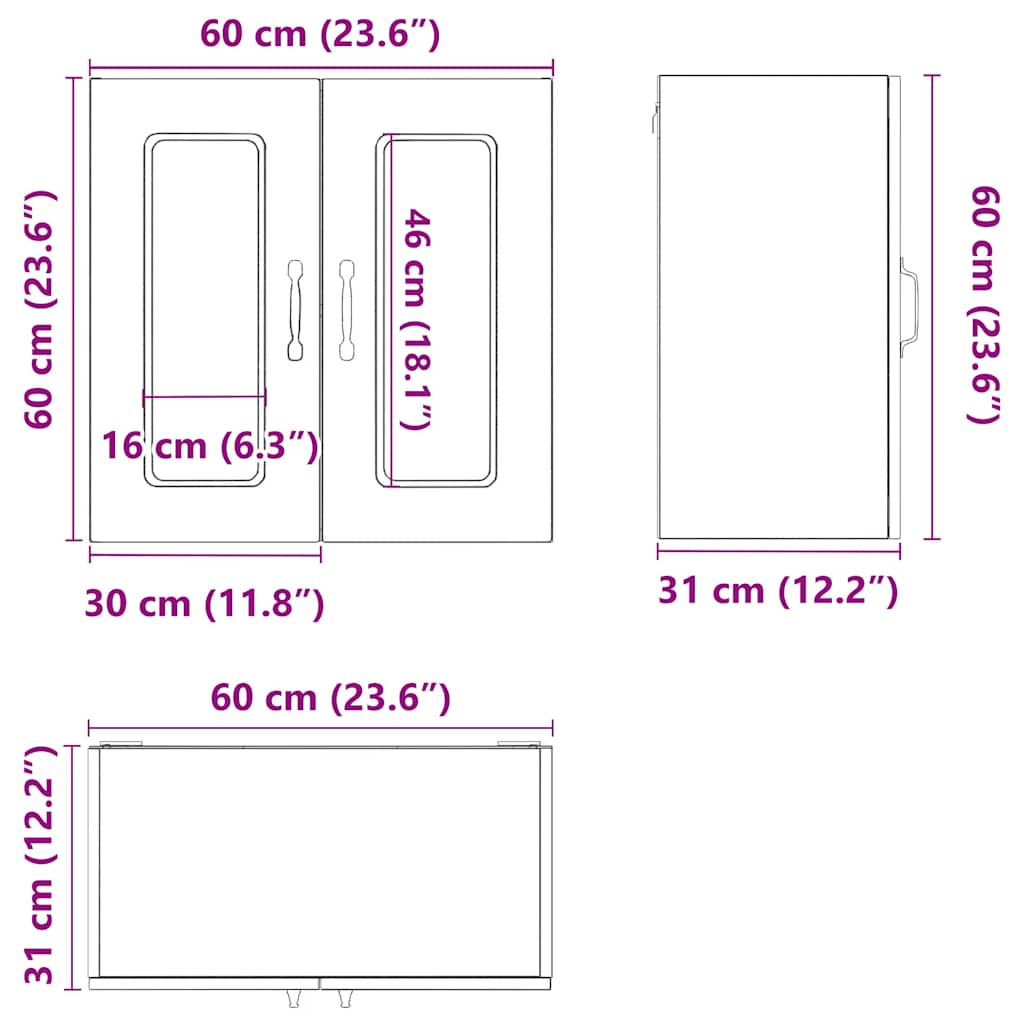 vidaXL Küchen-Hängeschrank mit Glastür Kalmar Braun Eichen-Optik