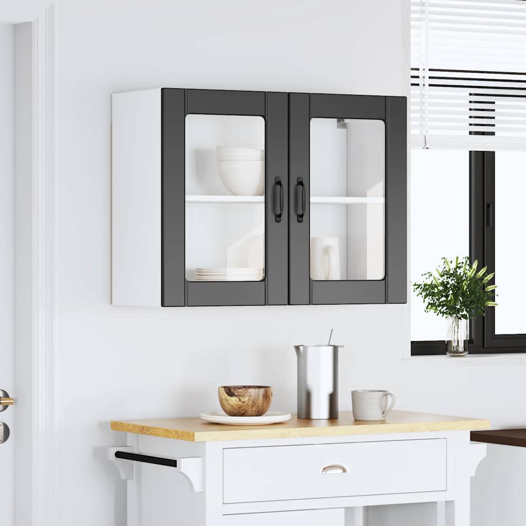 vidaXL Küchen-Hängeschrank mit Glastür Lucca Schwarz Holzwerkstoff