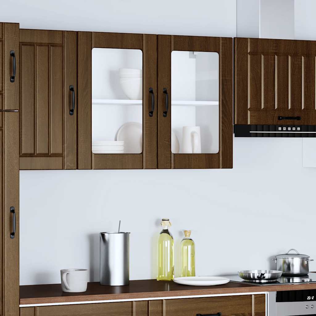 vidaXL Küchen-Hängeschrank mit Glastür Lucca Braun Eichen-Optik