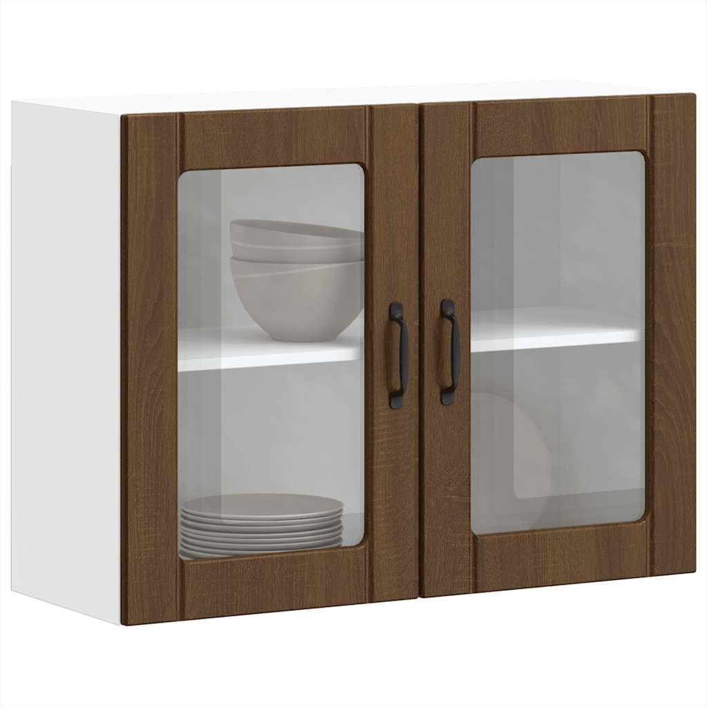 vidaXL Küchen-Hängeschrank mit Glastür Lucca Braun Eichen-Optik