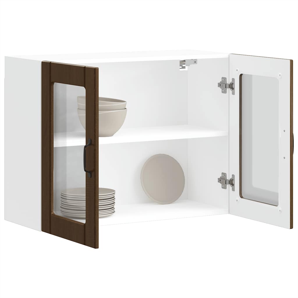 vidaXL Küchen-Hängeschrank mit Glastür Lucca Braun Eichen-Optik