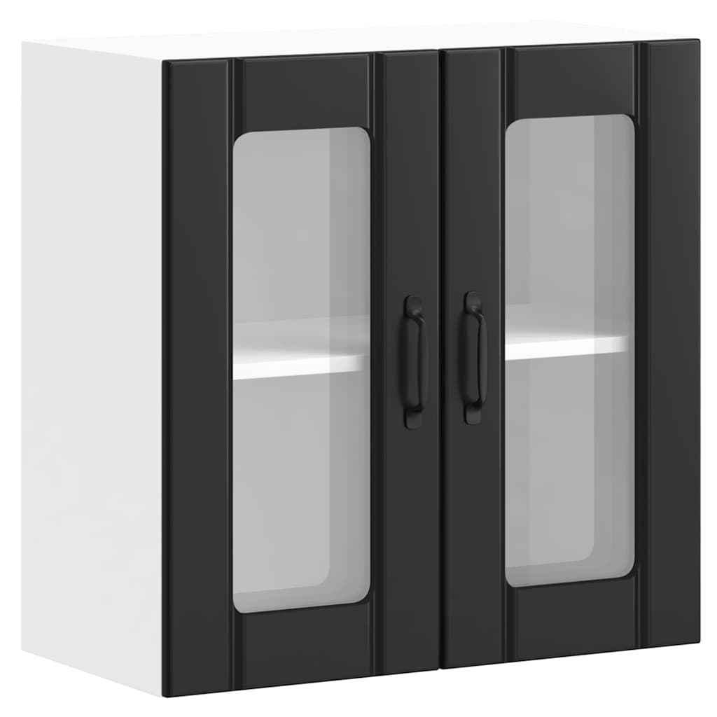 vidaXL Meuble haut de cuisine Lucca avec porte vitrée noir, bois d'ingénierie