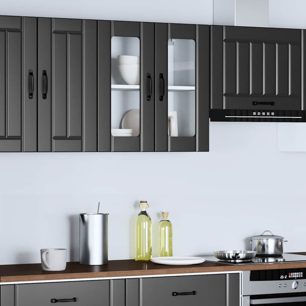 vidaXL Meuble haut de cuisine Lucca avec porte vitrée noir, bois d'ingénierie