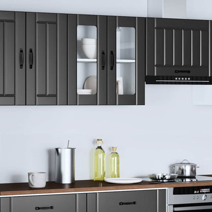 vidaXL Meuble haut de cuisine Lucca avec porte vitrée noir, bois d'ingénierie