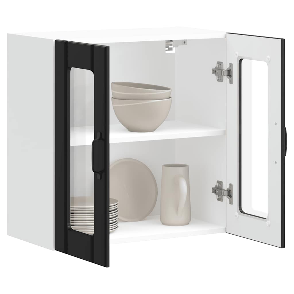 vidaXL Meuble haut de cuisine Lucca avec porte vitrée noir, bois d'ingénierie