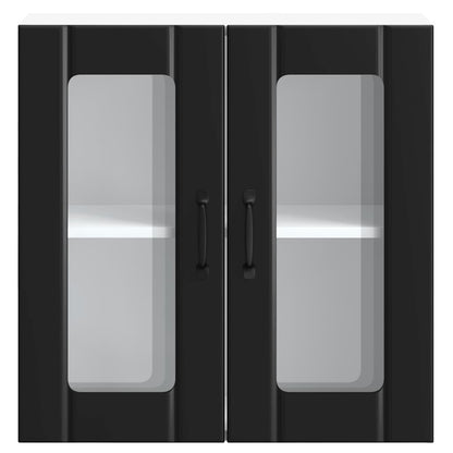 vidaXL Meuble haut de cuisine Lucca avec porte vitrée noir, bois d'ingénierie