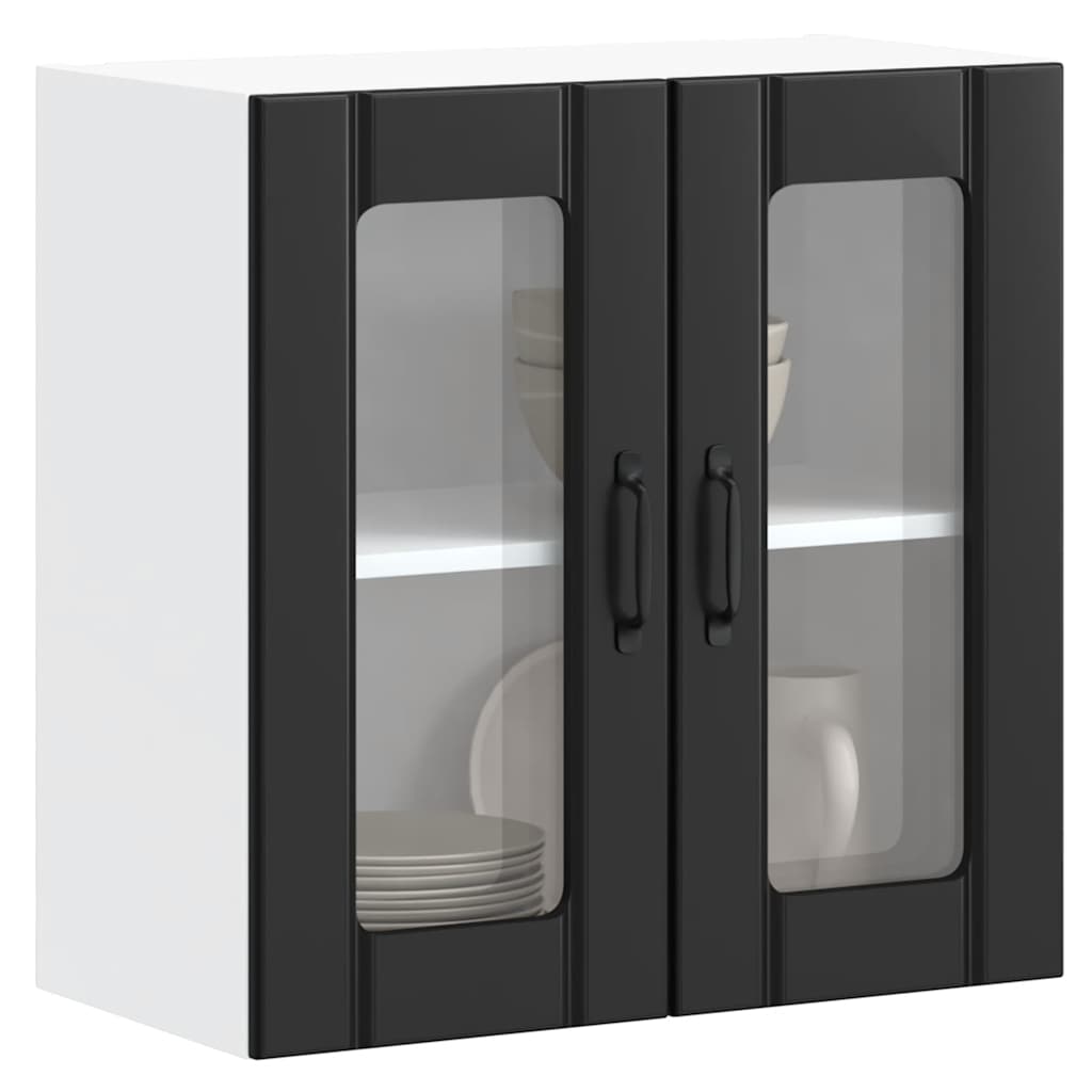 vidaXL Meuble haut de cuisine Lucca avec porte vitrée noir, bois d'ingénierie