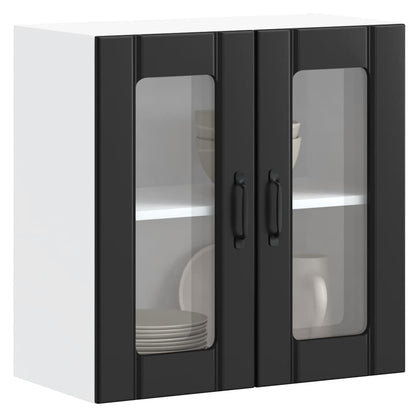 vidaXL Meuble haut de cuisine Lucca avec porte vitrée noir, bois d'ingénierie