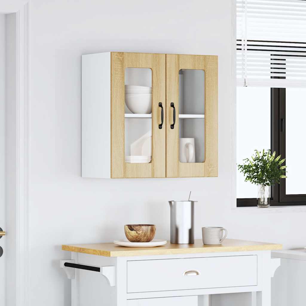 vidaXL Meuble haut de cuisine avec porte en verre Lucca chêne Sonoma, bois d'ingénierie