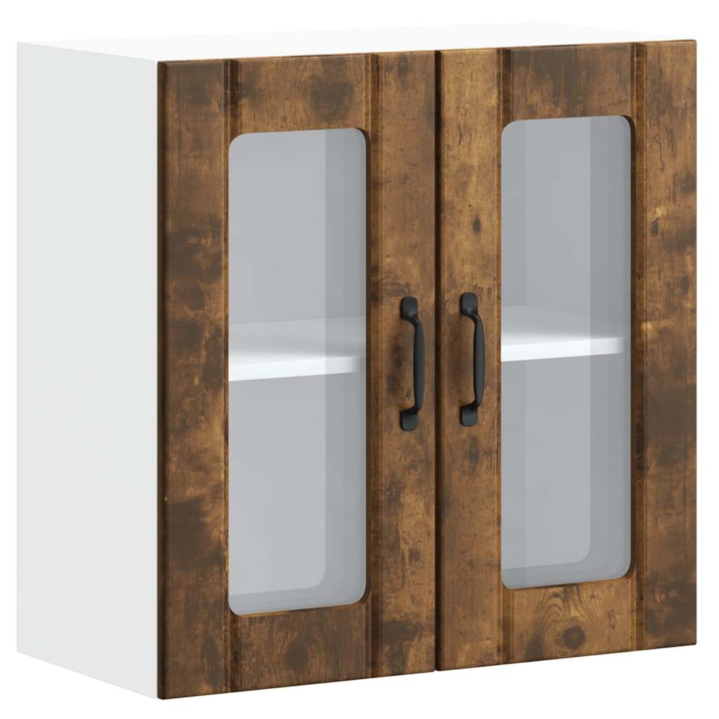 vidaXL Meuble haut de cuisine avec porte vitrée Lucca Chêne fumé Bois d'ingénierie