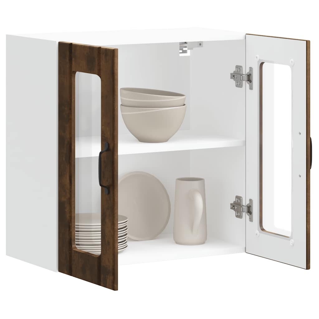vidaXL Meuble haut de cuisine avec porte vitrée Lucca Chêne fumé Bois d'ingénierie