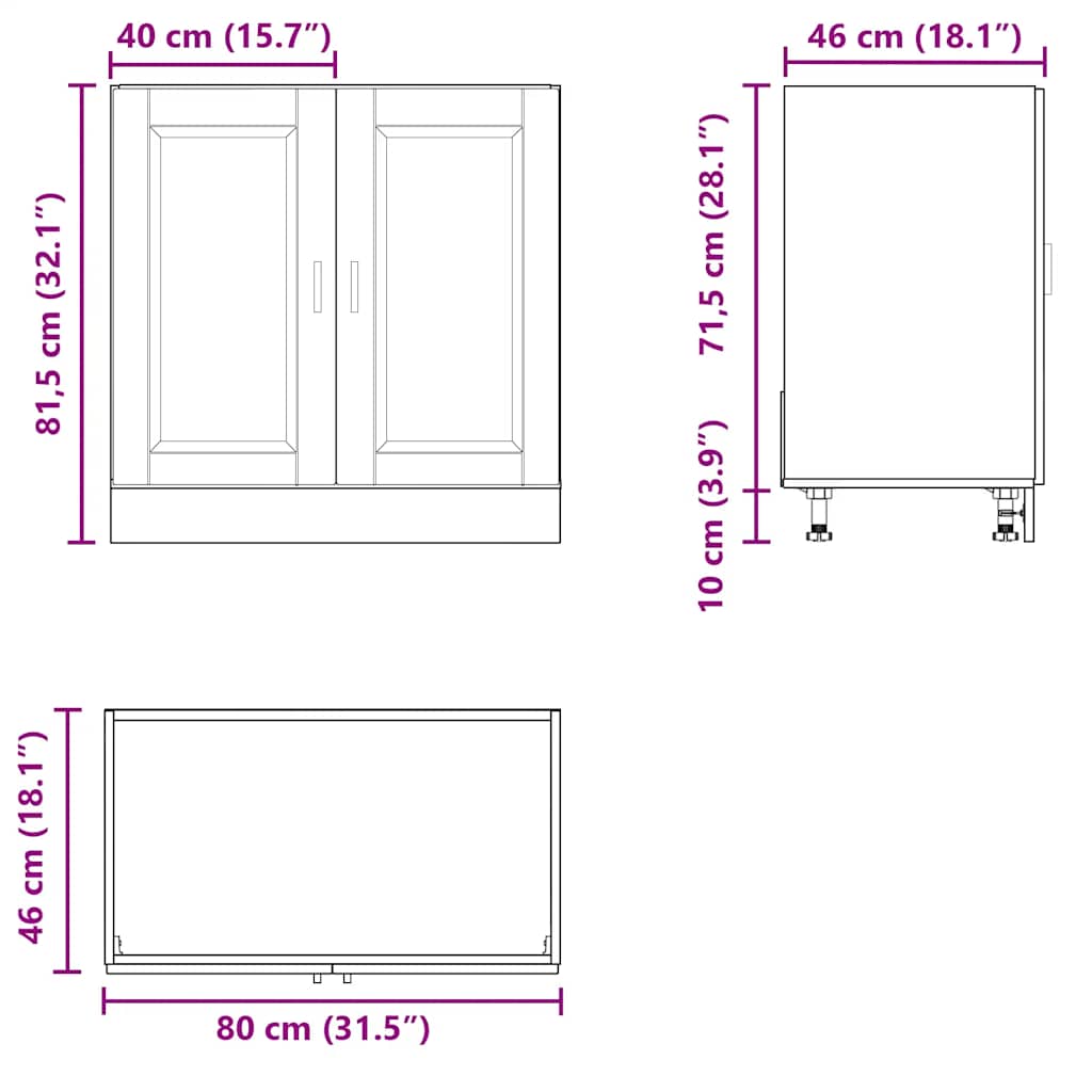 vidaXL Spülenunterschrank Porto Betongrau 80x46x81,5 cm Holzwerkstoff