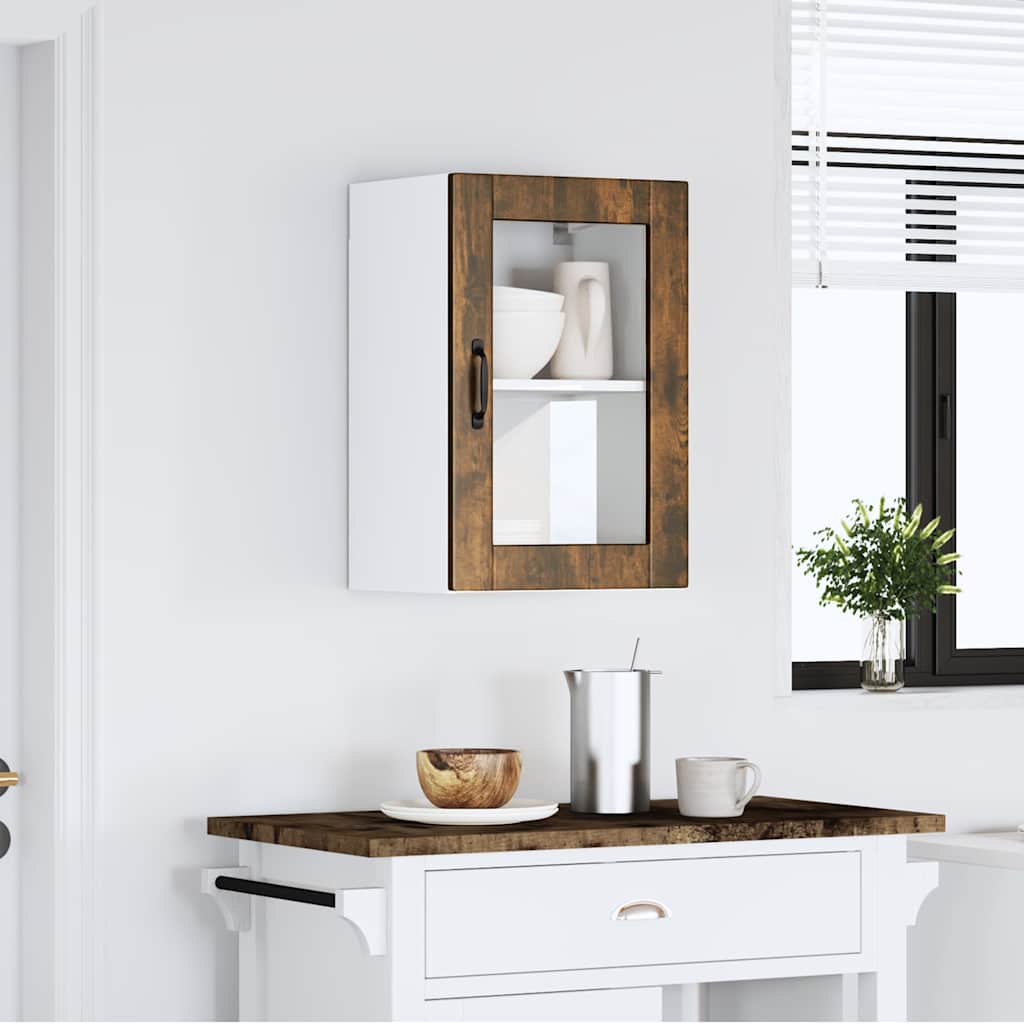 vidaXL Meuble haut de cuisine avec porte vitrée chêne fumé Porto