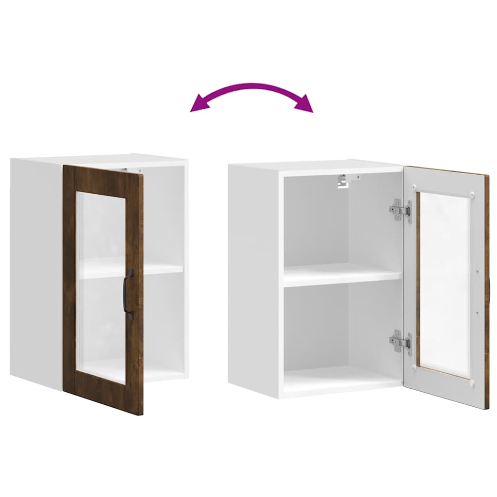 vidaXL Meuble haut de cuisine avec porte vitrée chêne fumé Porto