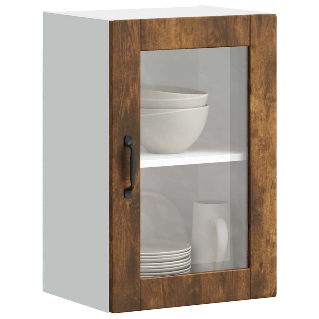 vidaXL Meuble haut de cuisine avec porte vitrée chêne fumé Porto