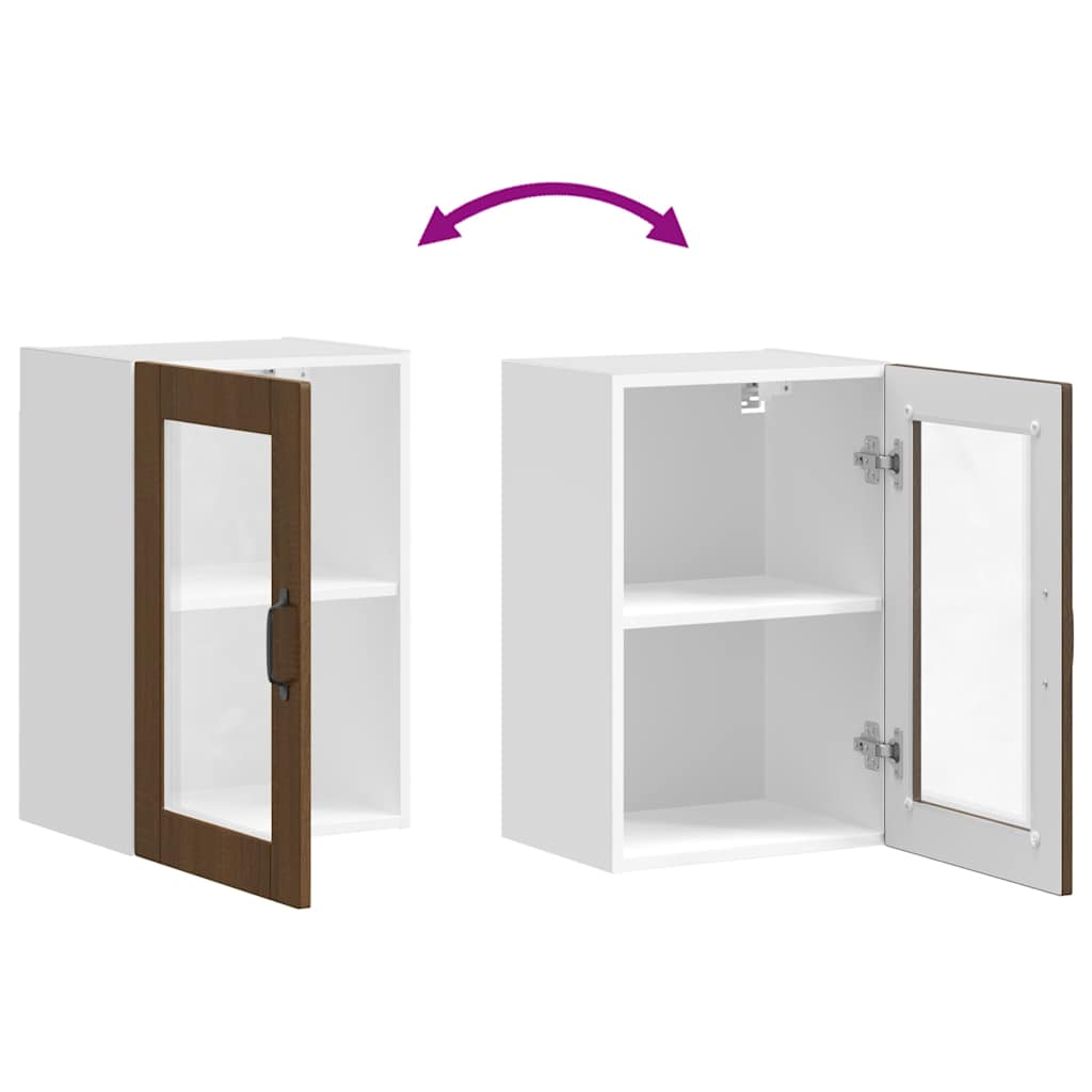 vidaXL Küchen-Hängeschrank mit Glastür Porto Braun Eichen-Optik