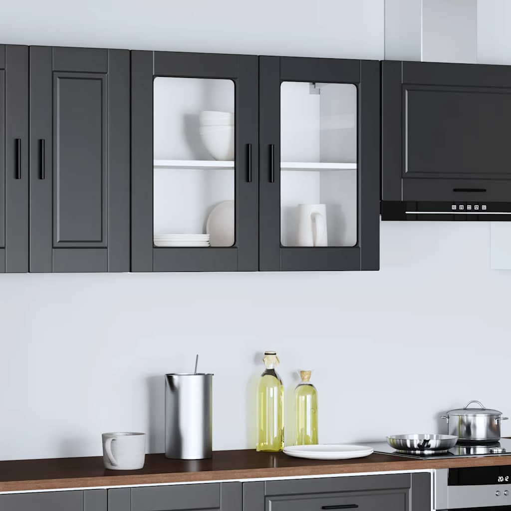 vidaXL Küchen-Hängeschrank mit Glastür Porto Schwarz