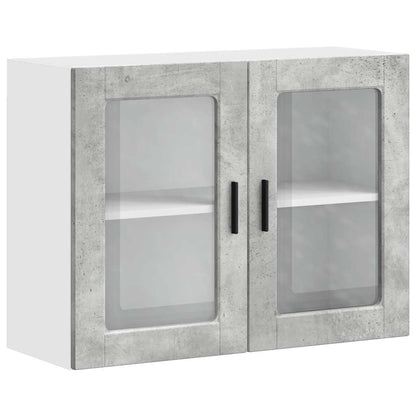 vidaXL Armoire haute de cuisine avec porte vitrée Porto Gris béton