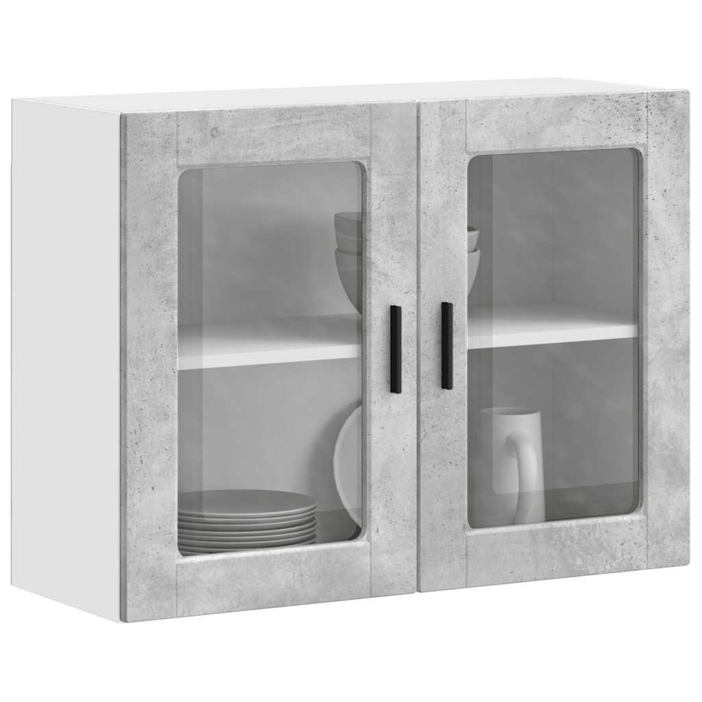 vidaXL Armoire haute de cuisine avec porte vitrée Porto Gris béton