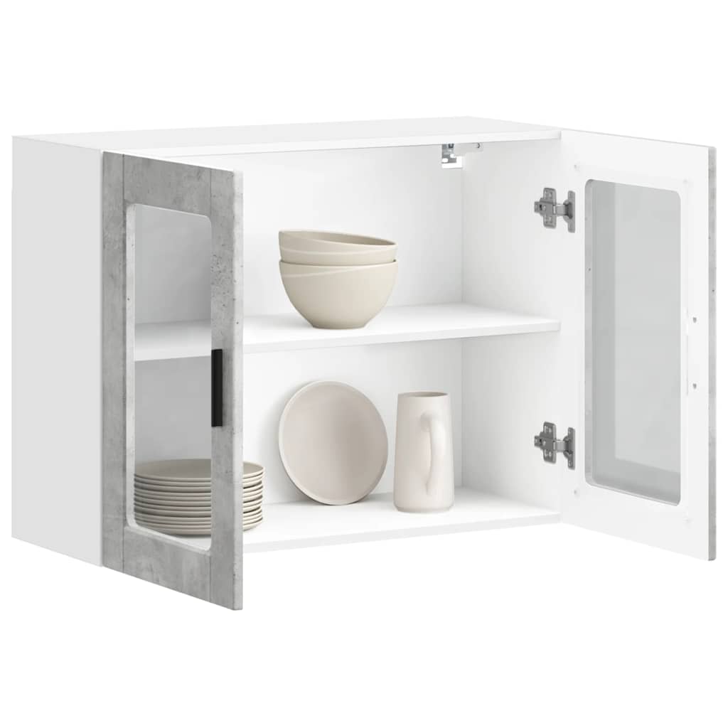 vidaXL Armoire haute de cuisine avec porte vitrée Porto Gris béton