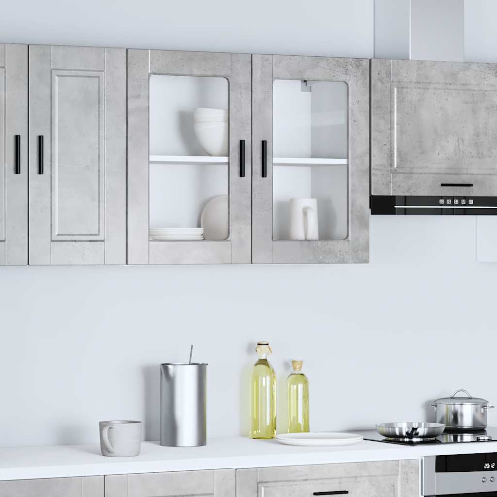 vidaXL Armoire haute de cuisine avec porte vitrée Porto Gris béton