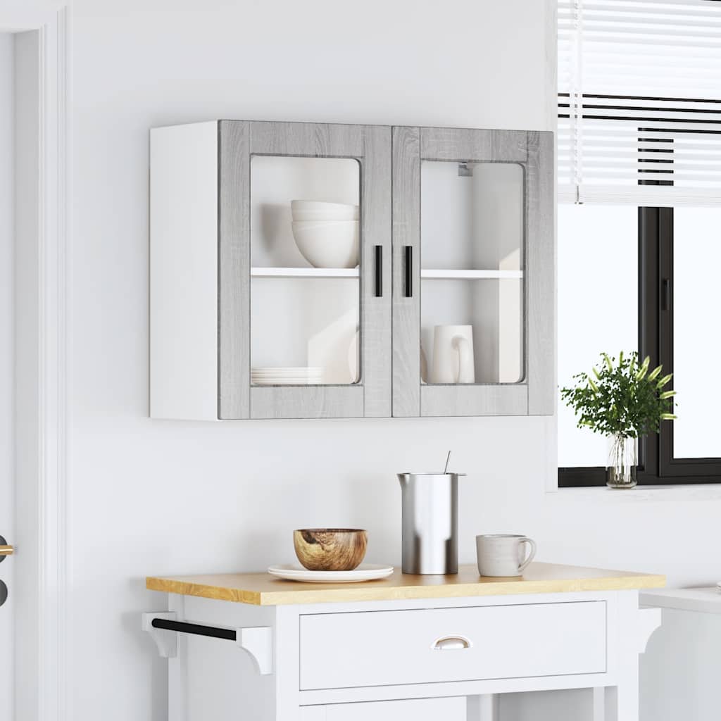 vidaXL Meuble haut de cuisine avec porte vitrée Porto Gris Sonoma