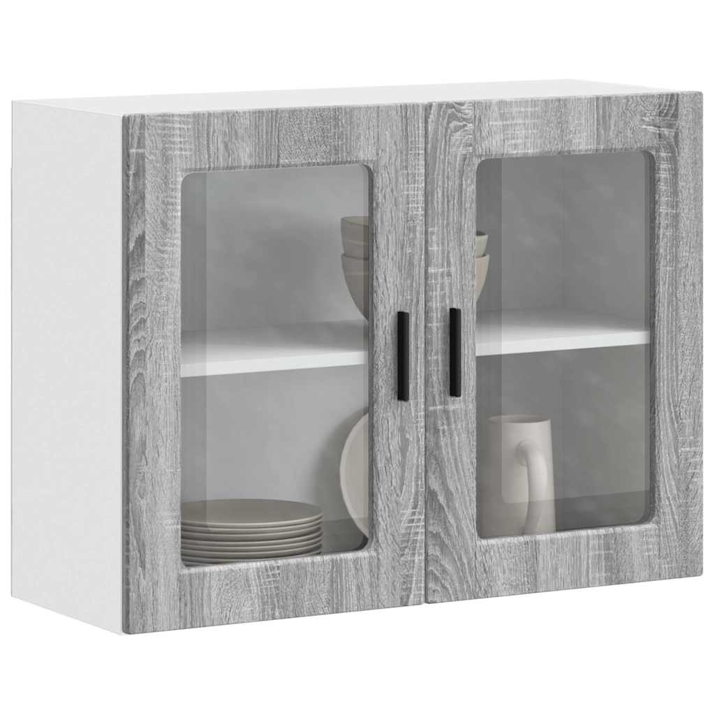 vidaXL Meuble haut de cuisine avec porte vitrée Porto Gris Sonoma