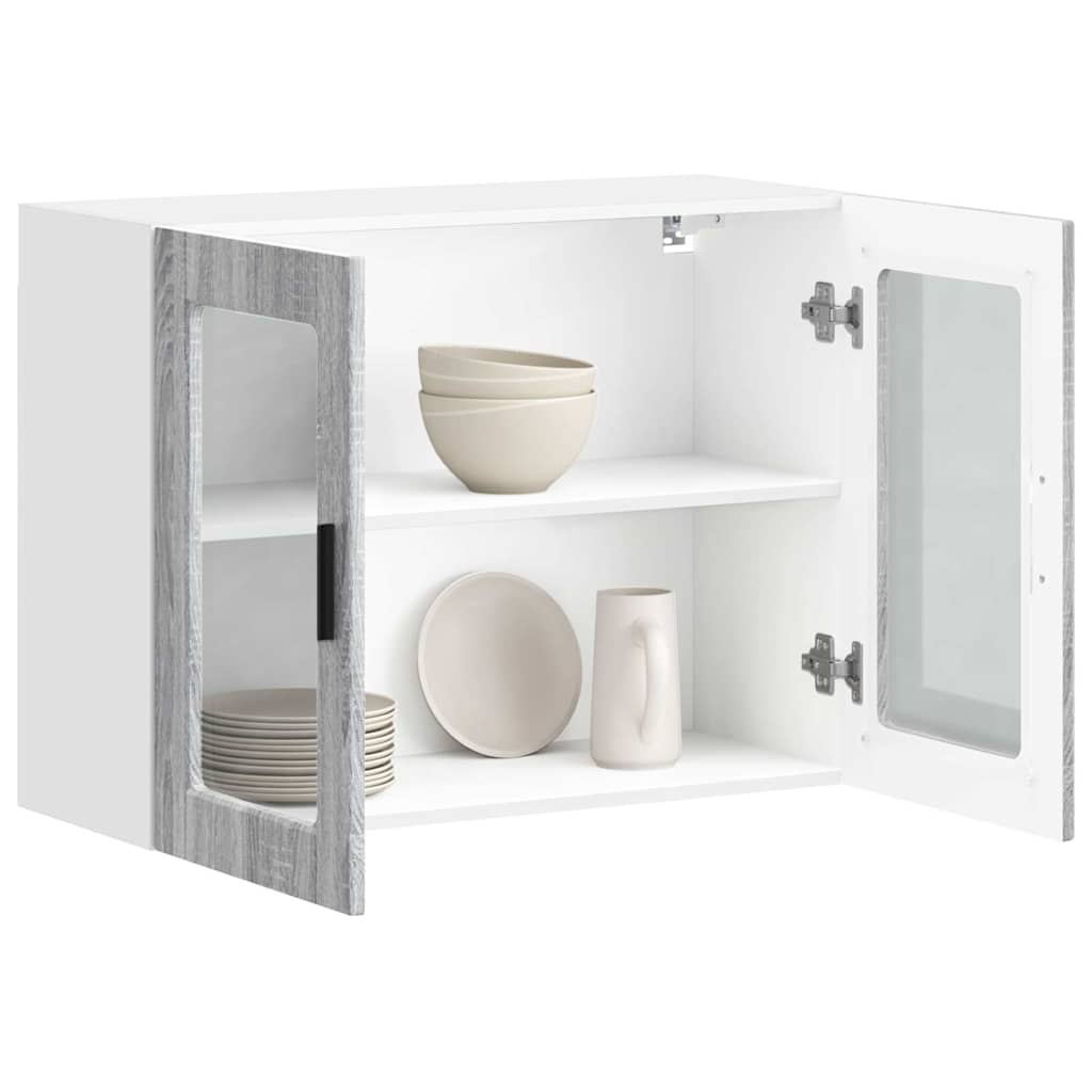 vidaXL Meuble haut de cuisine avec porte vitrée Porto Gris Sonoma