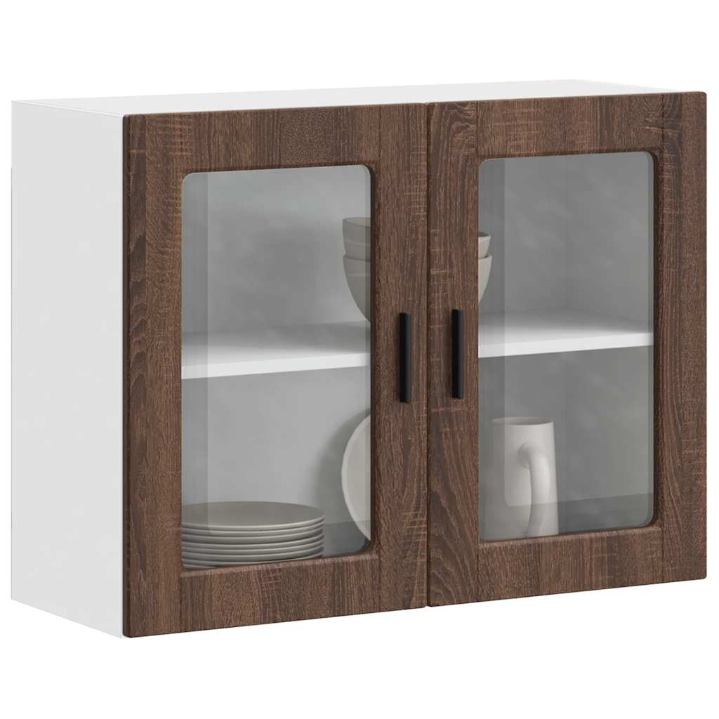 vidaXL Küchen-Hängeschrank mit Glastür Porto Braun Eichen-Optik