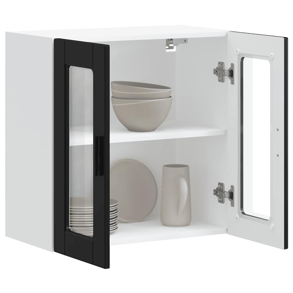 vidaXL Küchen-Hängeschrank mit Glastür Porto Schwarz