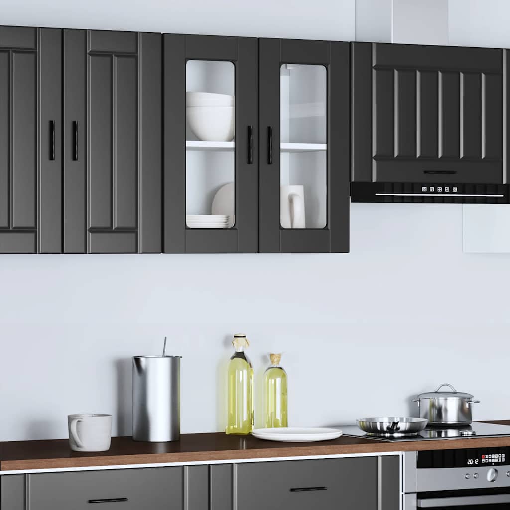 vidaXL Küchen-Hängeschrank mit Glastür Porto Schwarz
