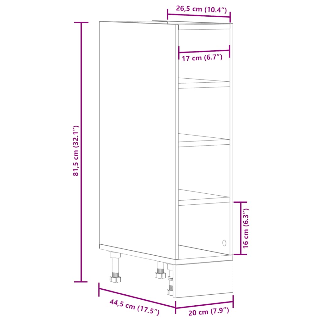 vidaXL Meuble bas aspect bois de récupération 20x44,5x81,5 cm, bois d'ingénierie