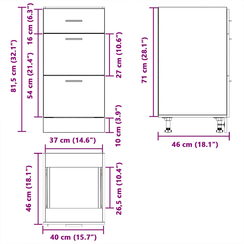 vidaXL Unterschrank Lyon Weiß 40x46x81,5 cm Holzwerkstoff