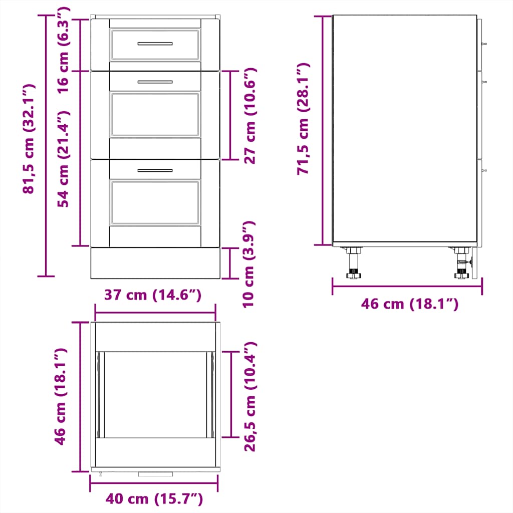 Küchenunterschrank Porto Sonoma-Eiche Holzwerkstoff