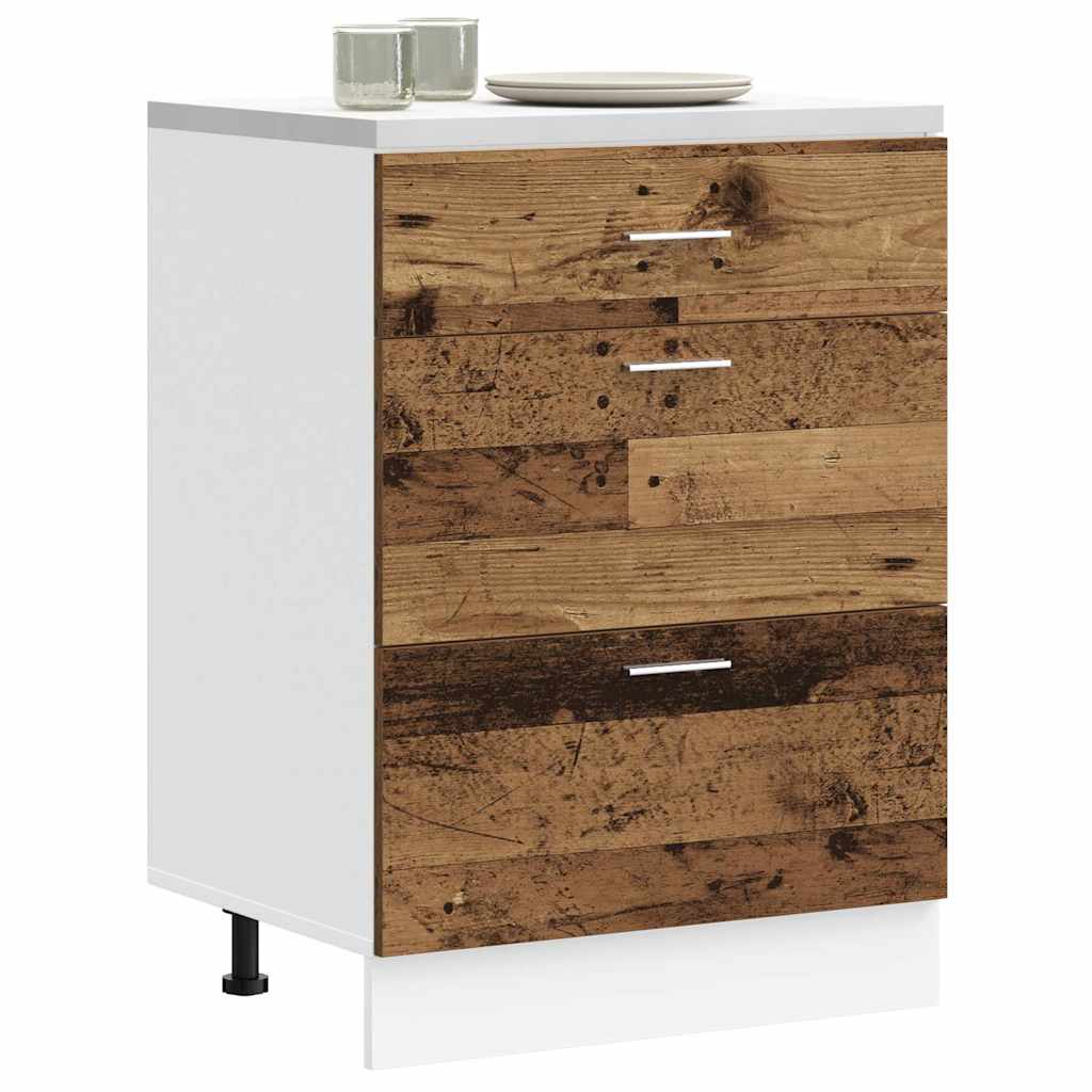 vidaXL Meuble bas de cuisine Lyon aspect vieux bois, bois d'ingénierie