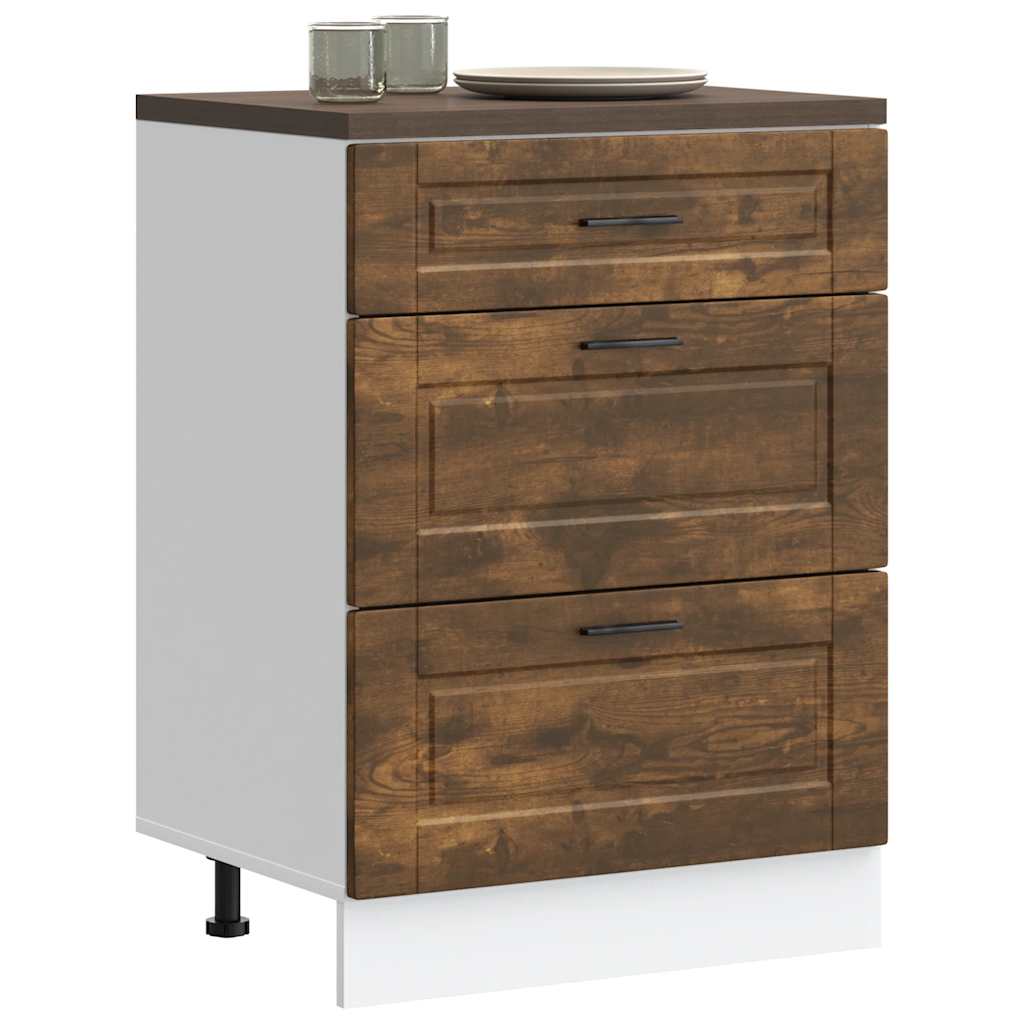 vidaXL Meuble bas de cuisine Porto en bois d'ingénierie chêne fumé