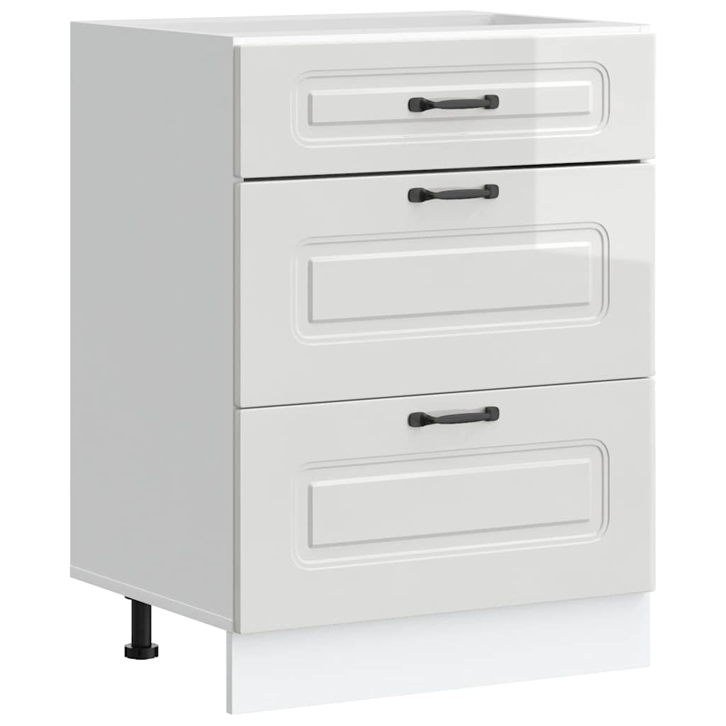 Meuble bas de cuisine vidaXL « Kalmar » blanc brillant en bois d'ingénierie