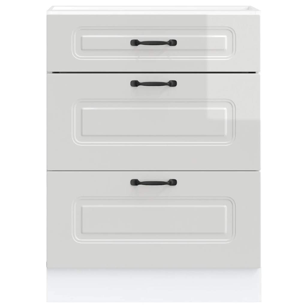 Meuble bas de cuisine vidaXL « Kalmar » blanc brillant en bois d'ingénierie
