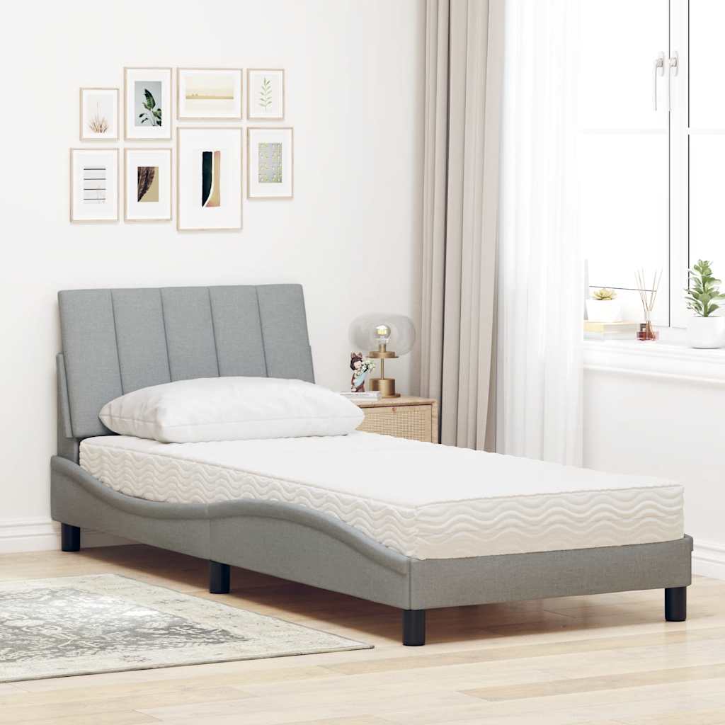 vidaXL Bett mit Matratze "Hanko" Hellgrau 90x190 cm Stoff