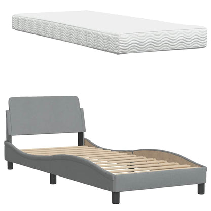 vidaXL Bett mit Matratze "Hanko" Hellgrau 90x190 cm Stoff
