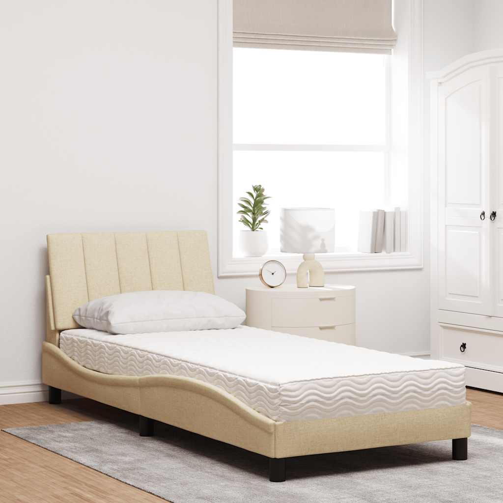 Bett mit Matratze "Hanko" Creme 90x190 cm Stoff